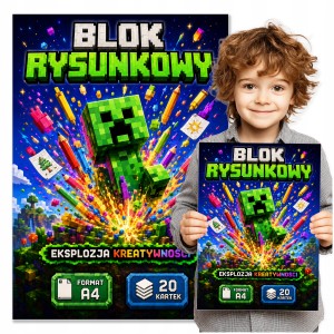 BLOK RYSUNKOWY DO SZKOŁY A4 - 20 KARTEK - BIAŁY 80g/m2 MINECRAFT [NBR9]