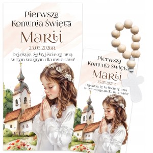 PODZIĘKOWANIA DLA GOŚCI NA KOMUNIĘ - MINI RÓŻANIEC + IMIĘ DZIECKA [130]