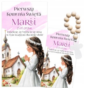 PODZIĘKOWANIA DLA GOŚCI NA KOMUNIĘ - MINI RÓŻANIEC + IMIĘ DZIECKA [128]