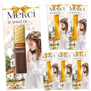 PODZIĘKOWANIA DLA GOŚCI MERCI NA KOMUNIĘ PRZYJĘCIE - 6 SZTUK + KLEJ [130]