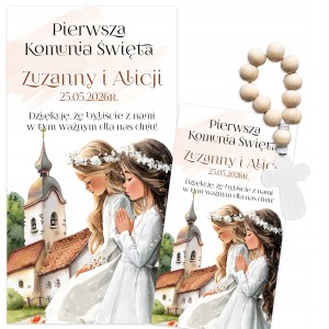 PODZIĘKOWANIA DLA GOŚCI NA KOMUNIĘ - MINI RÓŻANIEC + IMIĘ DZIECKA [123]