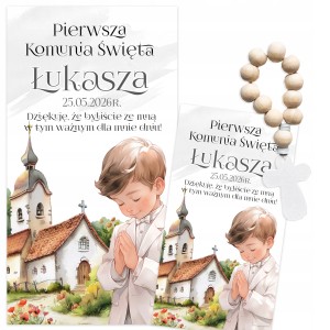 PODZIĘKOWANIA DLA GOŚCI NA KOMUNIĘ - MINI RÓŻANIEC + IMIĘ DZIECKA [121]