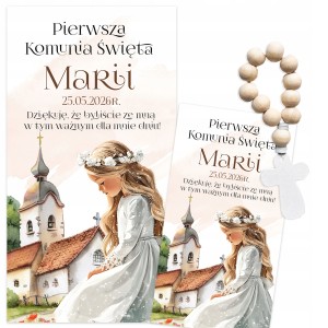 PODZIĘKOWANIA DLA GOŚCI NA KOMUNIĘ - MINI RÓŻANIEC + IMIĘ DZIECKA [116]
