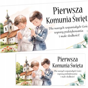 NAKLEJKI NA PUDEŁKA CIASTO DLA GOŚCI NA KOMUNIĘ PODZIĘKOWANIA | 6 szt [122]