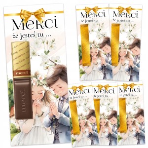 PODZIĘKOWANIA DLA GOŚCI MERCI NA KOMUNIĘ PRZYJĘCIE - 6 SZTUK + KLEJ [127]