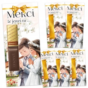 PODZIĘKOWANIA DLA GOŚCI MERCI NA KOMUNIĘ PRZYJĘCIE - 6 SZTUK + KLEJ [124]
