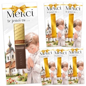 PODZIĘKOWANIA DLA GOŚCI MERCI NA KOMUNIĘ PRZYJĘCIE - 6 SZTUK + KLEJ [121]