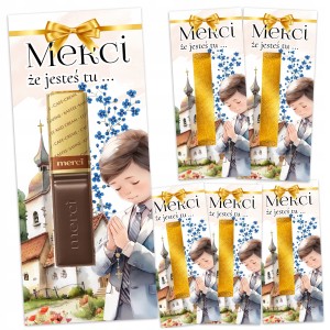 PODZIĘKOWANIA DLA GOŚCI MERCI NA KOMUNIĘ PRZYJĘCIE - 6 SZTUK + KLEJ [120]