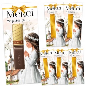PODZIĘKOWANIA DLA GOŚCI MERCI NA KOMUNIĘ PRZYJĘCIE - 6 SZTUK + KLEJ [115]