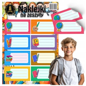 NAKLEJKI NA ZESZYTY DO SZKOŁY DLA DZIECKA UNIWERSALNE MOCNY KLEJ - 8 SZTUK