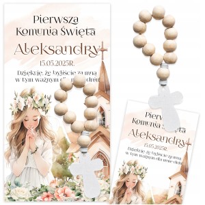 PODZIĘKOWANIA DLA GOŚCI NA KOMUNIĘ - MINI RÓŻANIEC + IMIĘ DZIECKA [W]