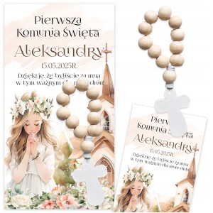 PODZIĘKOWANIA DLA GOŚCI NA KOMUNIĘ - MINI RÓŻANIEC + IMIĘ DZIECKA [111]