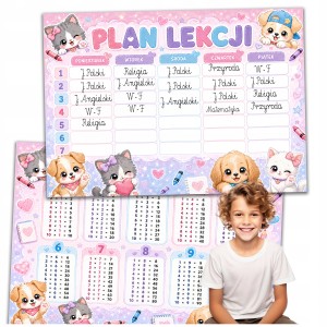 PLAN LEKCJI Z TABLICZKĄ MNOŻENIA ORGANIZER - Kawaii PETS CAT A4 PLANER [8]