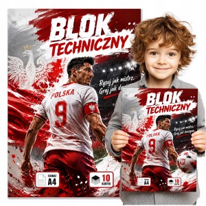 BLOK TECHNICZNY DO SZKOŁY A4 - 10 KARTEK - BIAŁY 190g/m2 PIŁKA NOŻNA [NBT9]