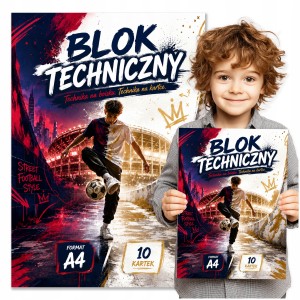 BLOK TECHNICZNY DO SZKOŁY A4 - 10 KARTEK - BIAŁY 190g/m2 PIŁKA NOŻNA [NBT8]
