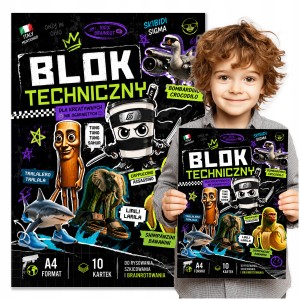 BLOK TECHNICZNY DO SZKOŁY A4 - 10 KARTEK - BIAŁY 190g/m2 BRAINROT [NBT5]