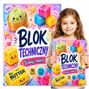 BLOK TECHNICZNY DO SZKOŁY A4 - 10 KARTEK - BIAŁY squishy GNIOTKI [NBT2]