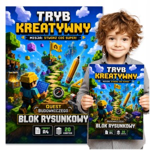BLOK RYSUNKOWY DO SZKOŁY A4 - 20 KARTEK - BIAŁY 80g/m2 MINECRAFT [NBR7]