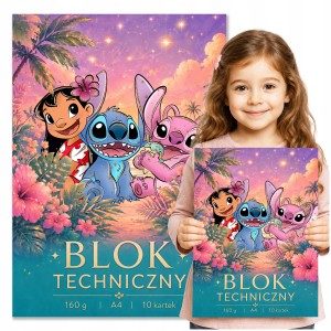BLOK TECHNICZNY DO SZKOŁY A4 - 10 KARTEK BIAŁY 190g/m2 LILO STITCH [NBT10]
