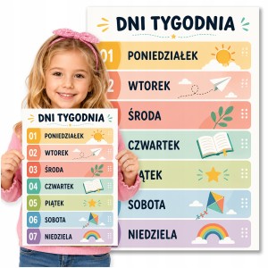 PLAKAT EDUKACYJNY DO NAUKI - DNI TYGODNIA DLA DZIECI - DUŻY A3 + FOLIA [24]