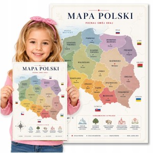PLAKAT EDUKACYJNY DO NAUKI - MAPA POLSKI WOJEWÓDZTWA - DUŻY A3 + FOLIA [22]
