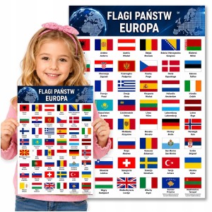 PLAKAT EDUKACYJNY DO NAUKI - FLAGI PAŃSTW EUROPY STOLICE - DUŻY A3 [21]