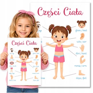 PLAKAT EDUKACYJNY DO NAUKI - CZĘŚCI CIAŁA DZIEWCZYNKA - DUŻY A3 FOLIA [16]
