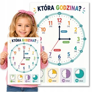 PLAKAT EDUKACYJNY DO NAUKI - ZEGAR DLA DZIECI DO NAUKI - DUŻY A3 [15]