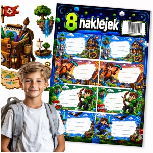 NAKLEJKI NA ZESZYTY DO SZKOŁY MINECRAFT MOCNY KLEJ - 8 SZTUK [wzór23]