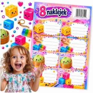 NAKLEJKI NA ZESZYTY DO SZKOŁY GNIOTKI SQUISHY - ZESTAW 8 SZTUK [wzór20]