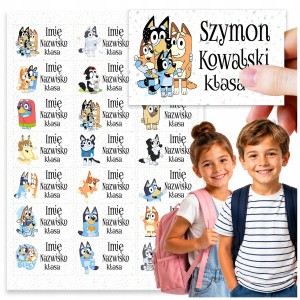 NAKLEJKI SZKOLNE IMIENNE NA ZESZYTY + BAJKA BLUE - ZESTAW 21szt. [wzór8]