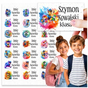 NAKLEJKI SZKOLNE IMIENNE NA ZESZYTY + PSI PATROL - ZESTAW 21szt. [wzór9]