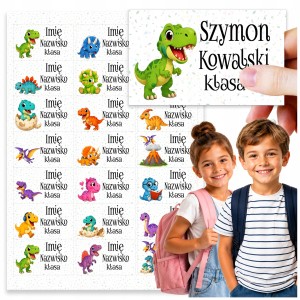 NAKLEJKI SZKOLNE IMIENNE NA ZESZYTY + DINOZAURY DINO ZESTAW 21szt. [wzór19]