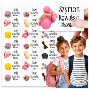 NAKLEJKI SZKOLNE IMIENNE NA ZESZYTY + GNIOTKI - ZESTAW 21szt. [wzór18]