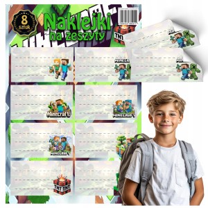 NAKLEJKI NA ZESZYTY DO SZKOŁY MINECRAFT MOCNY KLEJ - 8 SZTUK [wzór1]