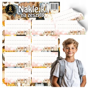 NAKLEJKI NA ZESZYTY DO SZKOŁY KOTY - MOCNY KLEJ - 8 SZTUK [wzór4]
