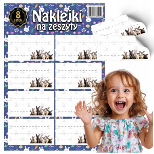 NAKLEJKI NA ZESZYTY DO SZKOŁY KRÓLIKI - MOCNY KLEJ - 8 SZTUK [wzór10]