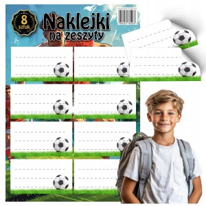 NAKLEJKI NA ZESZYTY DO SZKOŁY PIŁKA NOŻNA MOCNY KLEJ - 8 SZTUK [wzór5]