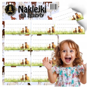 NAKLEJKI NA ZESZYTY DO SZKOŁY KONIE HORSE MOCNY KLEJ - 8 SZTUK [wzór7]