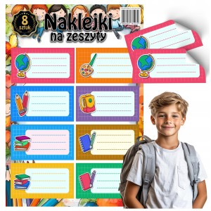 NAKLEJKI NA ZESZYTY DO SZKOŁY UNIWERSALNE MOCNY KLEJ - 8 SZTUK [wzór18]