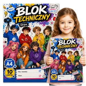 BLOK TECHNICZNY DO SZKOŁY A4 - 10 KARTEK - BIAŁY 190g/m2 EKIPA [NBT12]