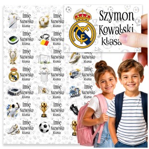 NAKLEJKI SZKOLNE IMIENNE NA ZESZYTY + REAL MADRYT - ZESTAW 21szt. [wzór5]