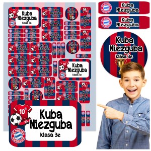 NAKLEJKI SZKOLNE IMIENNE NA ZESZYTY PRZYBORY BIDON - BAYERN MUNCHEN 53szt.