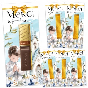 PODZIĘKOWANIA DLA GOŚCI MERCI NA KOMUNIĘ PRZYJĘCIE - 6 SZTUK + KLEJ [112]