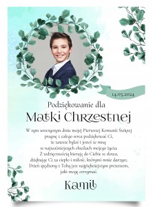 PODZIĘKOWANIE DLA CHRZESTNYCH, DZIADKÓW, BABCI, DZIADKA NA KOMUNIĘ A4 [W]