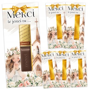 PODZIĘKOWANIA DLA GOŚCI MERCI NA KOMUNIĘ PRZYJĘCIE - 6 SZTUK + KLEJ [W]