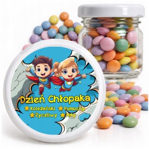 PREZENT NA DZIEŃ CHŁOPAKA - LENTILKI W SŁOICZKU CUKIERKI DLA KLASY - wz227